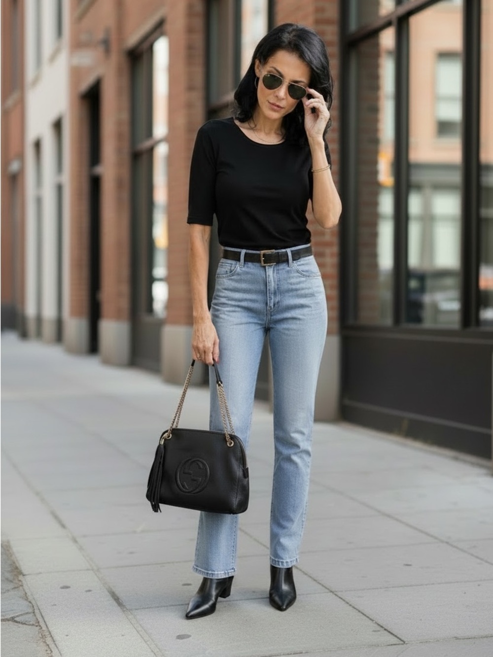 Tahari Belleville Premium Denim Jean 4P Light Wash Blue Jeans Bootcut Flare